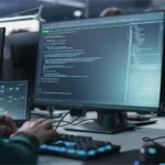 Ein Entwickler arbeitet an einem Computer mit mehreren Bildschirmen, auf denen Programmcode und technische Diagramme angezeigt werden. Im Kontext von Value Engineering & Analysis werden Daten analysiert, um die Effizienz von Prozessen und Systemen zu optimieren und Verbesserungspotenziale zu identifizieren. A developer works on a computer with multiple screens displaying code and technical diagrams. In the context of Value Engineering & Analysis, data is analyzed to optimize the efficiency of processes and systems, identifying areas for improvement.