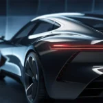 Ein hochdetailliertes Rendering eines futuristischen Sportwagens aus der Rückansicht. In dieser Phase des Stylings und der Visualisierung werden die äußeren Designelemente des Fahrzeugs, wie die geschwungenen Linien und die Beleuchtung, präzise dargestellt, um das finale Aussehen des Fahrzeugs zu verfeinern. A highly detailed rendering of a futuristic sports car viewed from the rear. At this stage of styling and visualization, the exterior design elements of the vehicle, such as its sleek lines and lighting, are precisely showcased to refine the vehicle's final appearance.
