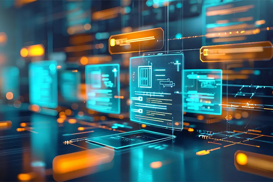 Eine futuristische Benutzeroberfläche zeigt mehrere holografische Fenster mit technischen Daten und Diagrammen. Die dargestellten Informationen beziehen sich auf die PSS Verifizierung und System Verifizierung, bei der die einzelnen Komponenten und Systeme auf ihre Funktionalität und Interaktion überprüft werden. A futuristic user interface displays several holographic windows with technical data and diagrams. The information shown relates to PSS verification and system verification, where individual components and systems are tested for functionality and interaction.