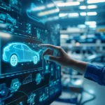 Eine Person interagiert mit einem digitalen Fahrzeugmodell auf einem großen Bildschirm, um die PSS-Definition (Product-Service-System) zu analysieren. Die PSS-Definition spielt eine Schlüsselrolle bei der Festlegung von Identität, Werten und Zielen des Systems, um die spezifischen Bedürfnisse der Kunden zu identifizieren und das Angebot erfolgreich am Markt zu positionieren. A person interacts with a digital vehicle model on a large screen to analyze the PSS definition (Product-Service-System). PSS definition is crucial in establishing the identity, values, and goals of the system to identify customer needs and successfully position the offering in the market.
