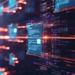 Eine abstrakte Darstellung von Datenflüssen und Code-Elementen, die als Ergebnis eines Konzept-Workshops zur Entwicklung digitaler Lösungen entstanden sein könnte. In diesem Workshop wurden Konzepte zur Datenverarbeitung und Softwarearchitektur entwickelt. An abstract visualization of data flows and code elements, potentially the result of a concept workshop focused on developing digital solutions. In this workshop, concepts for data processing and software architecture were created.