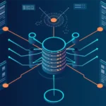 Ein digitales Schaubild zeigt den Datenfluss zwischen mehreren Geräten und einem zentralen Datenspeicher. Dieses Schaubild könnte das Ergebnis eines Konzept-Workshops sein, bei dem Datenarchitektur und -verbindungen entwickelt und optimiert wurden. A digital diagram shows the data flow between multiple devices and a central data storage. This diagram could be the result of a concept workshop focused on developing and optimizing data architecture and connections.