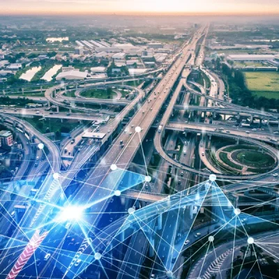 intelligentes Verkehrstechnologiekonzept, visuelles intelligentes System analysiert digitale Informationen durch Electronics & Software